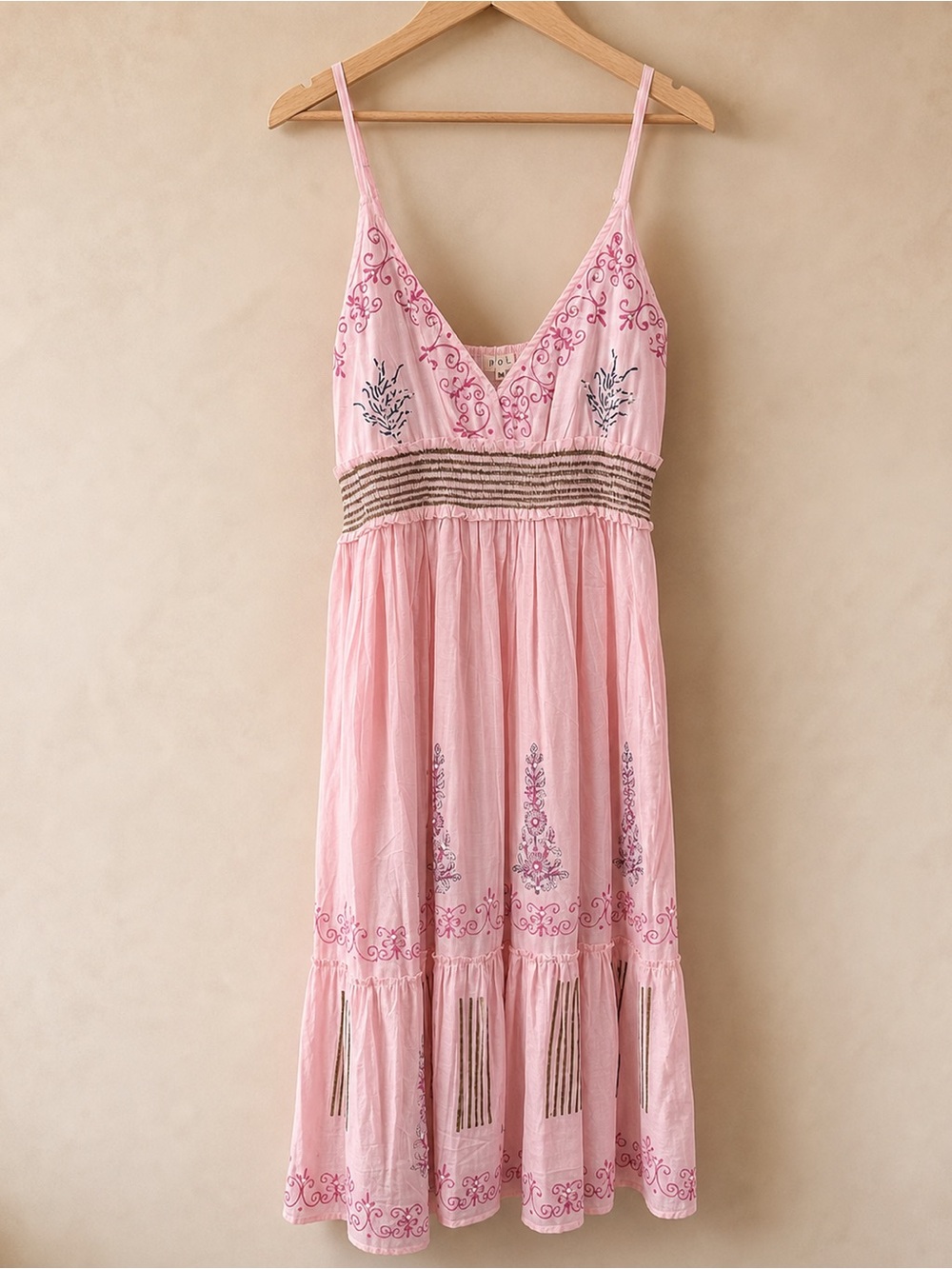 POL Pink Embroidered Spaghetti-Strap Midi Dress